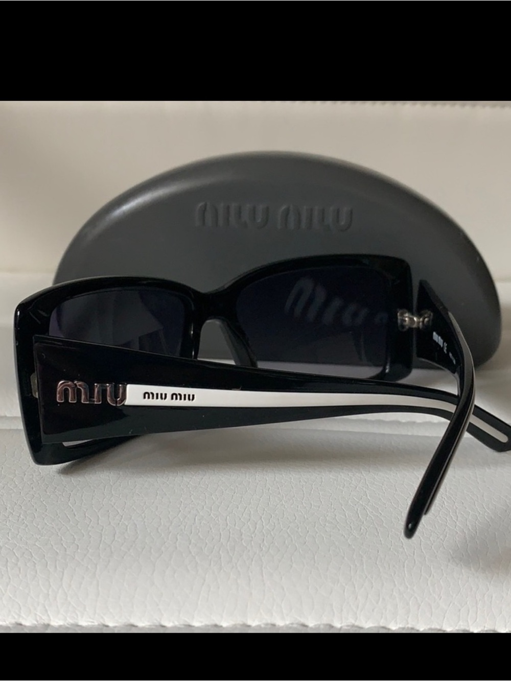 Miu Miu Glossy Black Oversized Rectangular Sunglasses - Picture 2 of 4